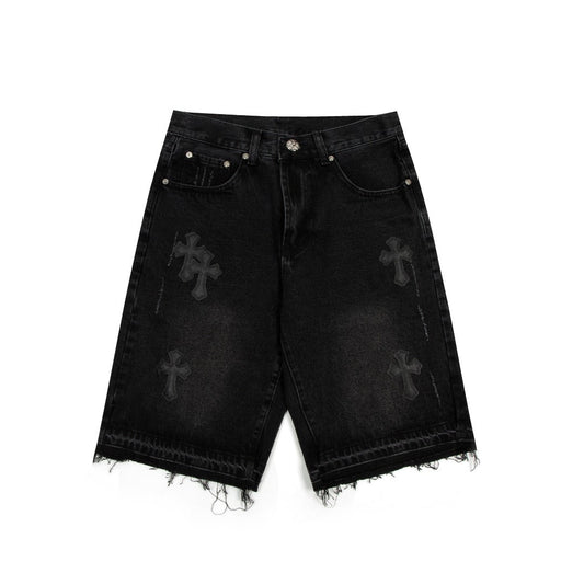 CHROME HEARTS BLACK CROSS PATCH JORTS BLACK