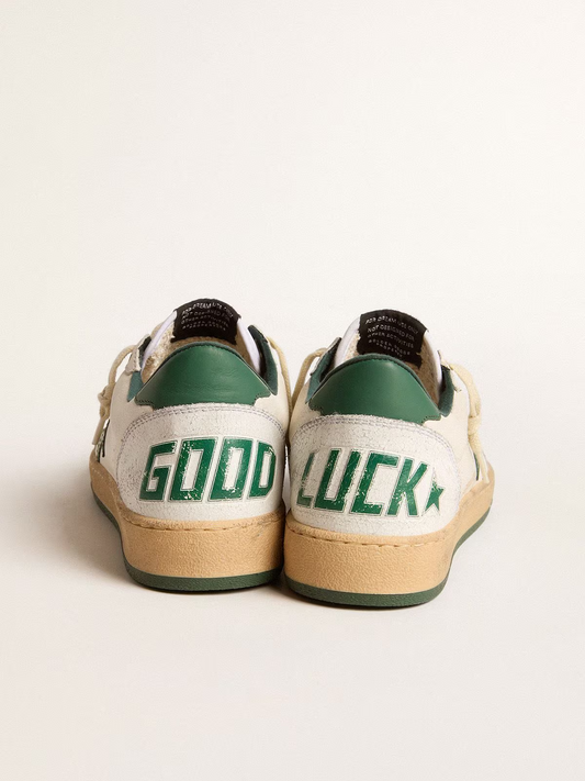 Golden Goose Ball Star Sneaker – White/Green Distressed Suede
