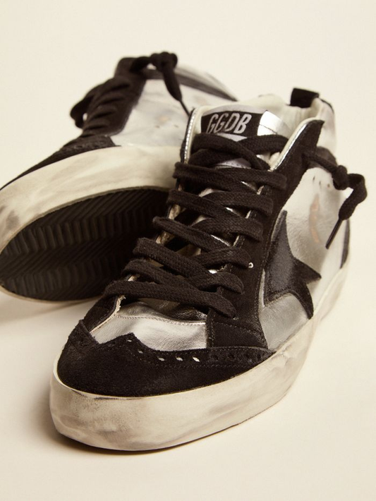 Mid Star Ltd Sneakers In Silver Laminated Leather And Black Suede