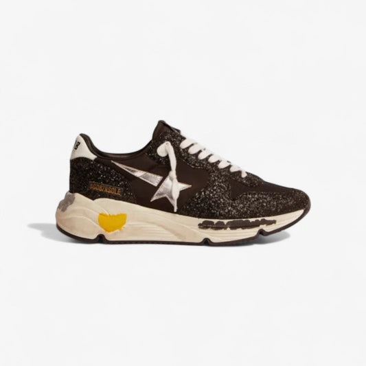Running Sole Sneakers In Black Nylon And Glitter With Silver Laminated Leather Star