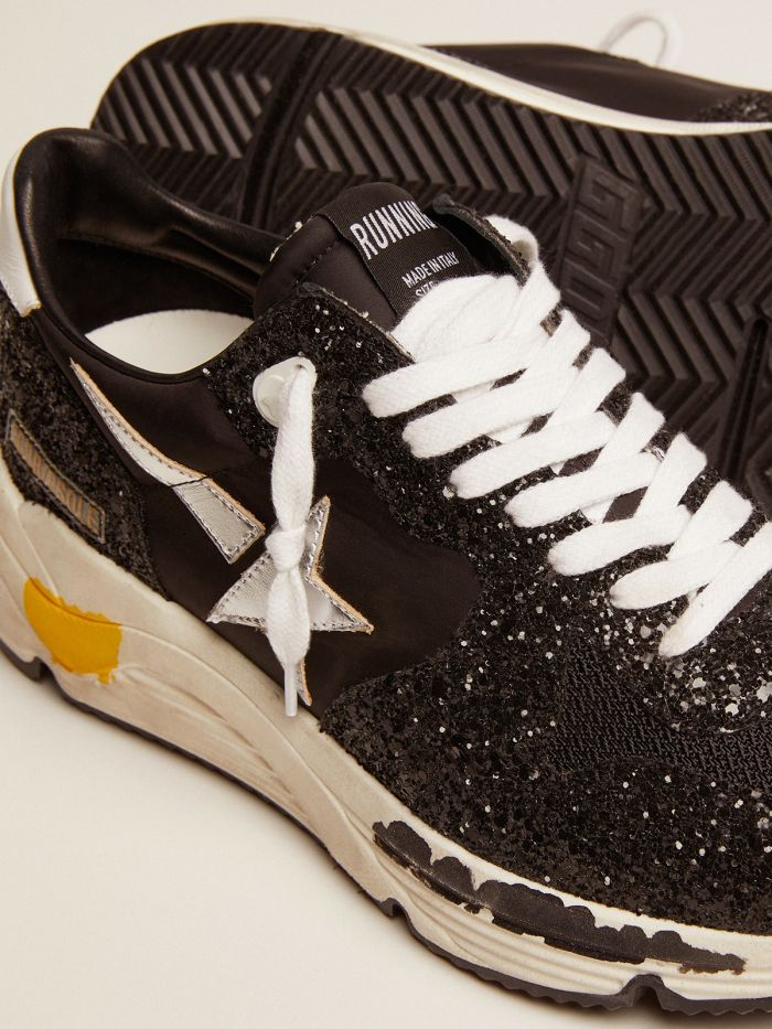 Running Sole Sneakers In Black Nylon And Glitter With Silver Laminated Leather Star