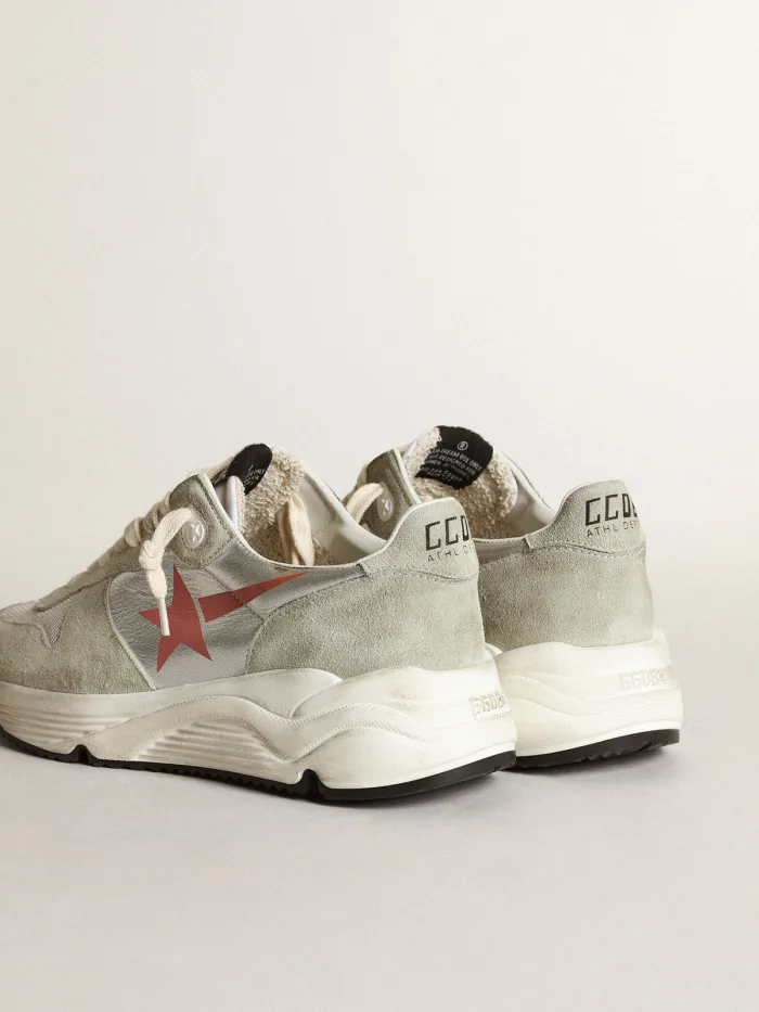 Running Sole Sneakers in Silver Laminated Leather With Ice-gray Suede Inserts