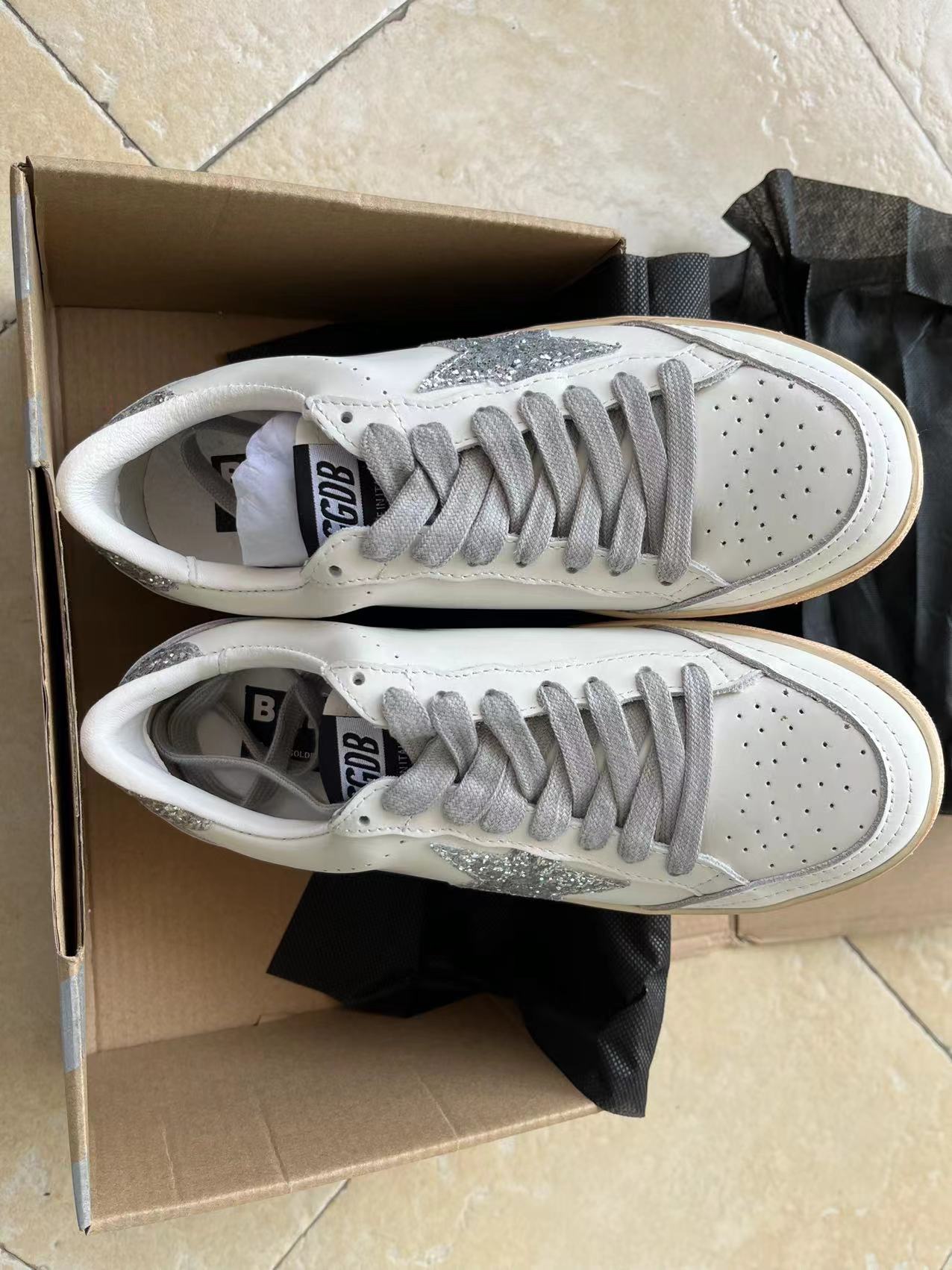 Sneaker Ball Star In Nappa Bianca Con Stella E Talloncino In Glitter Argento