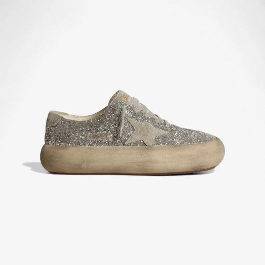 Space-star Shoes In Silver Glitter With Ice-gray Suede Star And Heel Tab