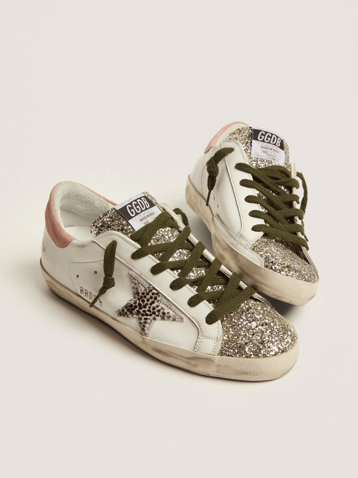 Super-star Ltd Sneakers With Silver Glitter And Animal-print Pony Skin Star