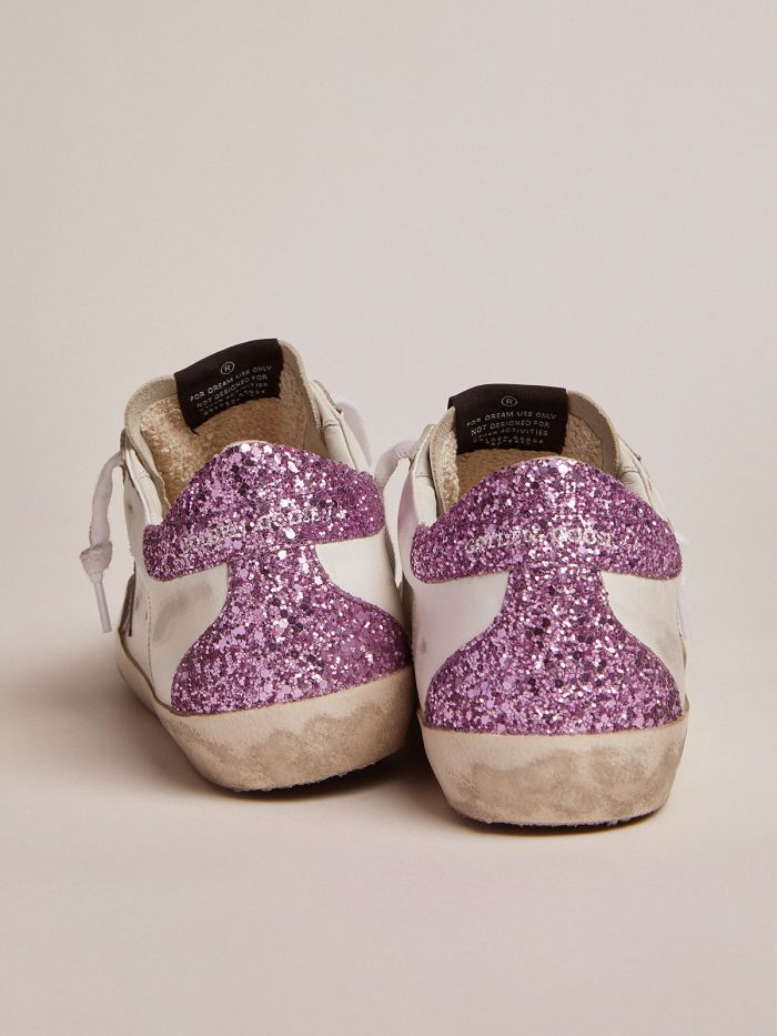 Super-star Sneakers With Lavender Glitter Heel Tab And Light-blue Metallic Leather Star