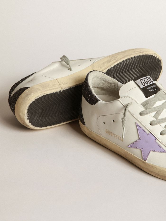 Super-star Sneakers With Lilac Leather Star And Purple Glitter Crocodile-print Heel Tab