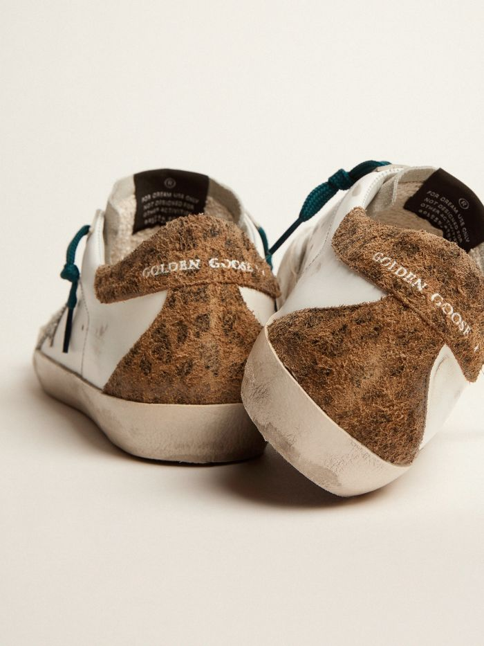 Super-star Sneakers With Silver Glitter Star And Leopard-print Suede Heel Tab