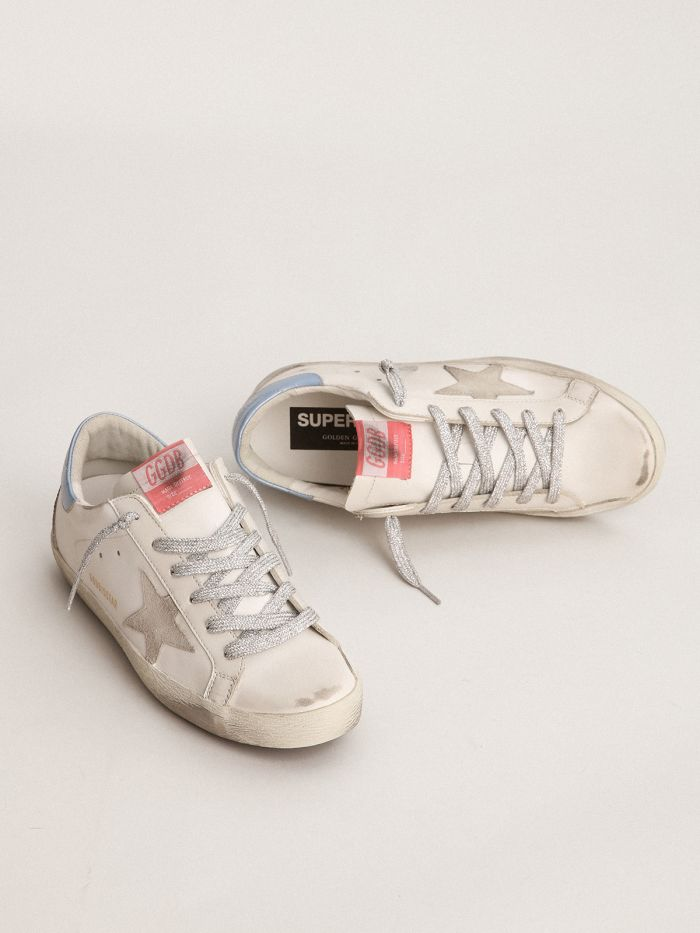 Super-star Sneakers With Sky-blue Laminated Leather Heel Tab And Ice-gray Suede Star
