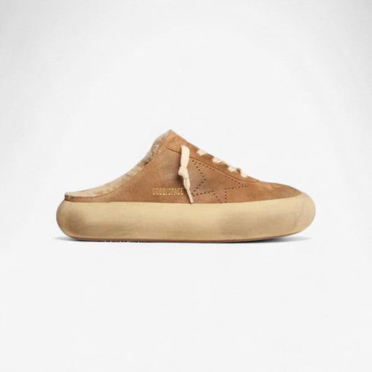 Women's Space-star Sabot Shoes In Tobacco-colored Suede With Shearling Lining