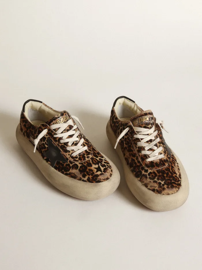 Women's Space-star Shoes In Leopard-print Pony Skin With Black Leather Star And Heel Tab