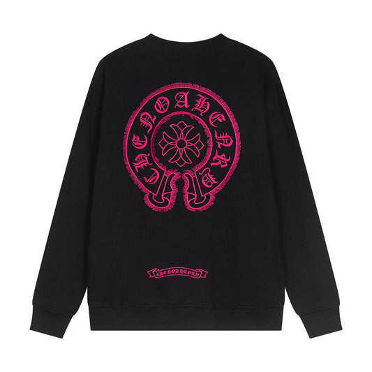 CHROME HEARTS PINK HORSE SHOE LOGO SWEATSHIRT BLACK