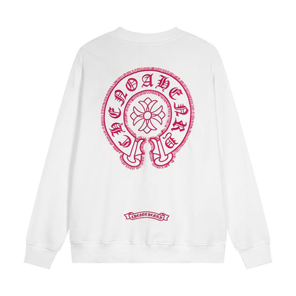 CHROME HEARTS PINK HORSE SHOE LOGO SWEATSHIRT WHITE