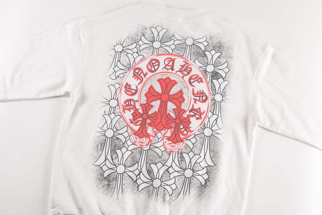 CHROME HEARTS RED HORSE SHOE LOGO SWEATSHIRT WHITE