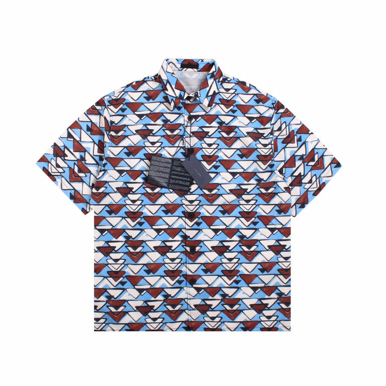 BALENCIAGA PATTERNED SHORT SLEEVE SHIRT BLUE BROWN