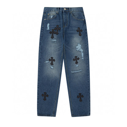 CHROME HEARTS BLACK CROSS PATCH JEANS DENIM