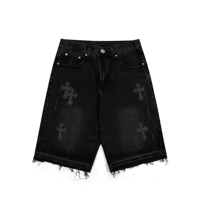 CHROME HEARTS BLACK CROSS PATCH JORTS BLACK