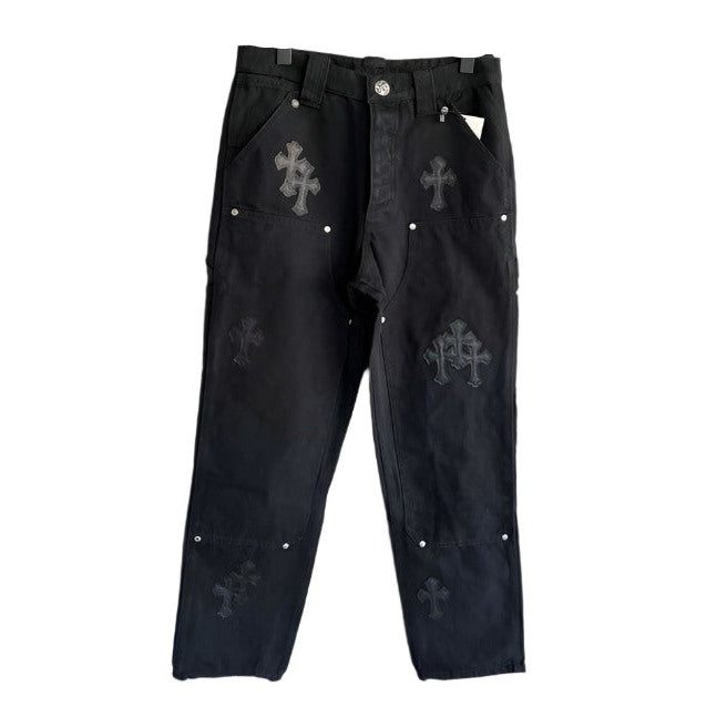 CHROME HEARTS BLACK DOUBLE KNEE CARPENTER JEANS