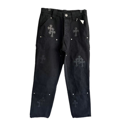 CHROME HEARTS BLACK DOUBLE KNEE CARPENTER JEANS