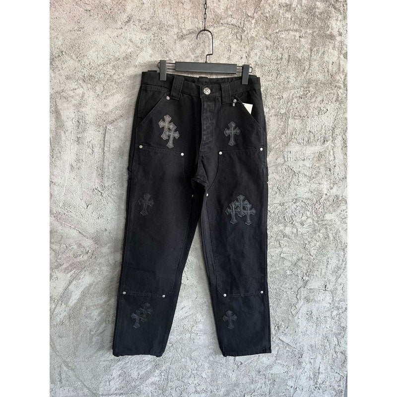 CHROME HEARTS BLACK DOUBLE KNEE CARPENTER JEANS