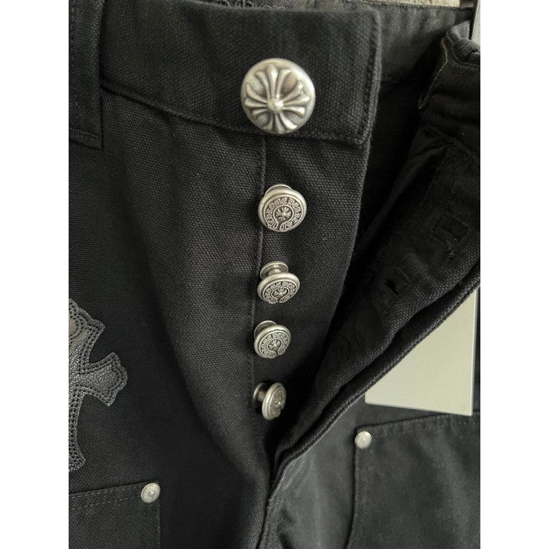 CHROME HEARTS BLACK DOUBLE KNEE CARPENTER JEANS