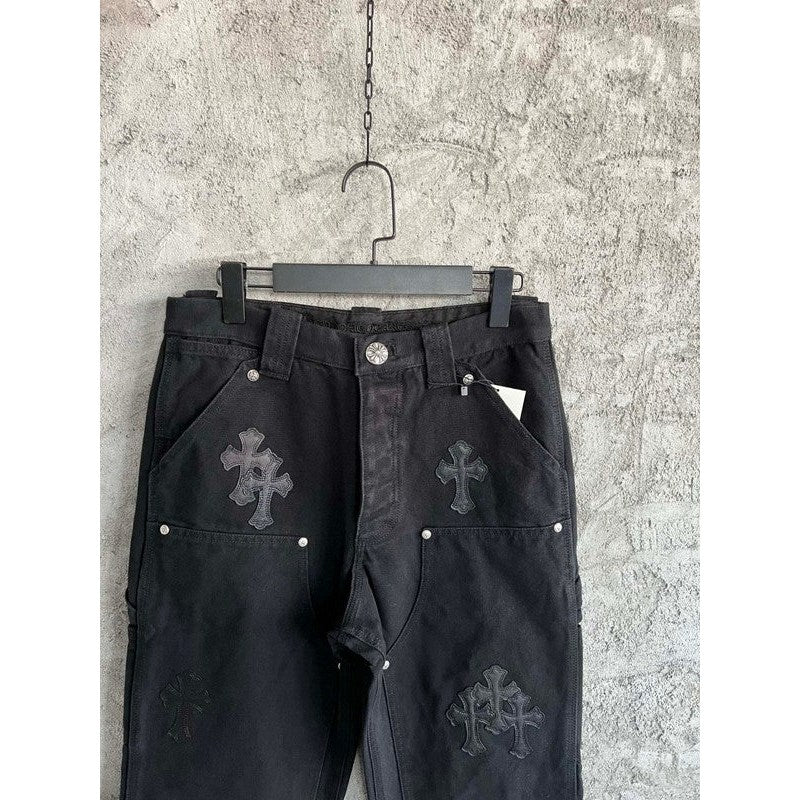 CHROME HEARTS BLACK DOUBLE KNEE CARPENTER JEANS