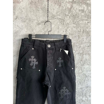 CHROME HEARTS BLACK DOUBLE KNEE CARPENTER JEANS