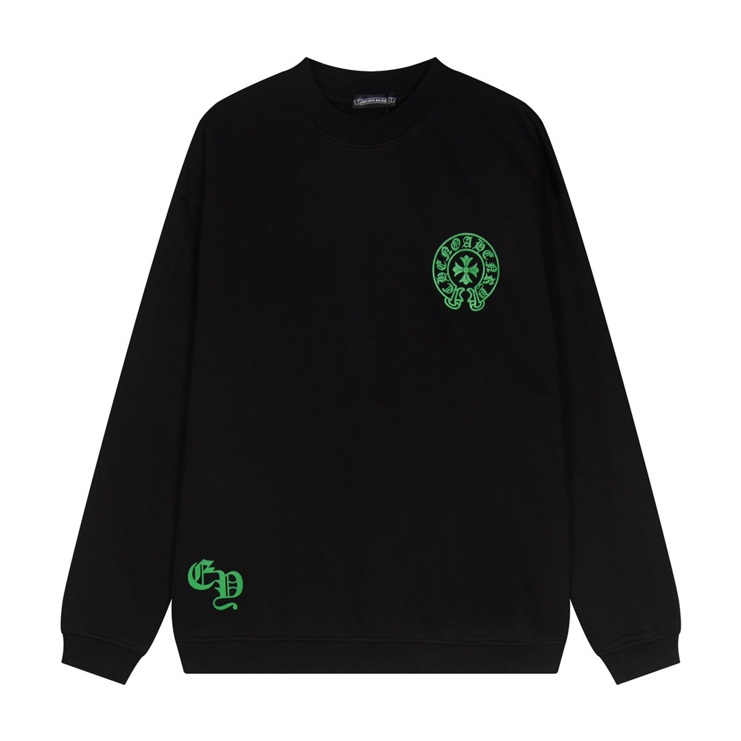 CHROME HEARTS GREEN HORSE SHOE LOGO SWEATSHIRT BLACK