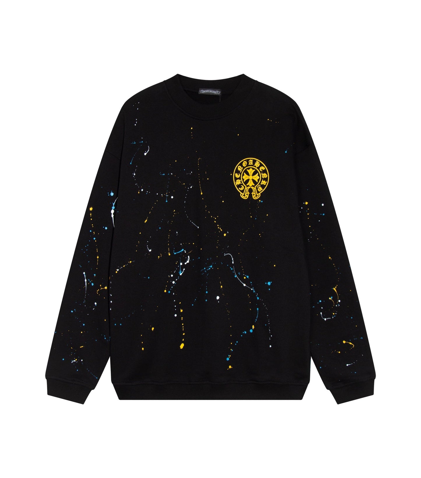 CHROME HEARTS PAINT DRIP YELLOW CROSS SWEATSHIRT BLACK