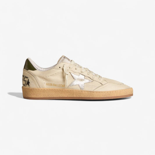 Golden Goose Ball Star Sneaker – Cream & Metallic Silver