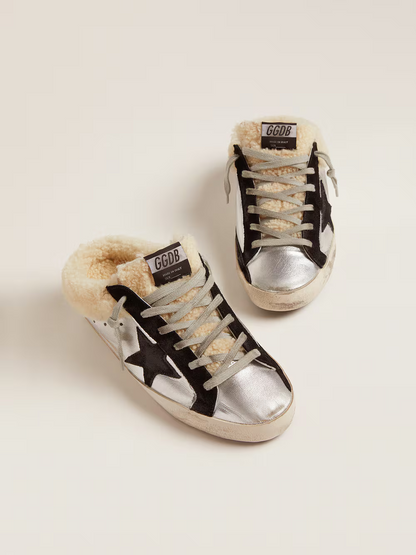 Golden Goose Metallic Mule Superstar with Shearling