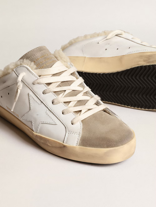 Golden Goose Shearling Slide Super-Star Sneaker in White