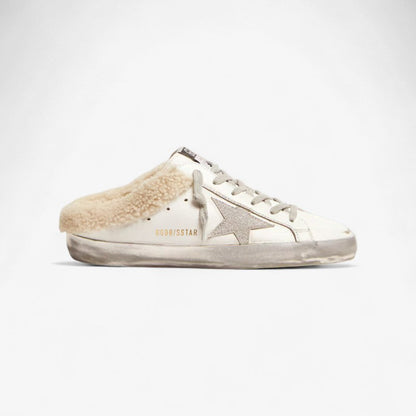 Golden Goose Shearling Slide Super-Star Sneaker with Glitter Star