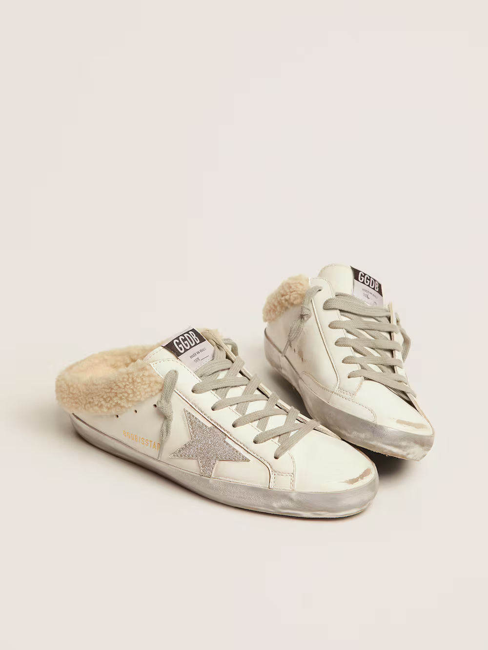 Golden Goose Shearling Slide Super-Star Sneaker with Glitter Star