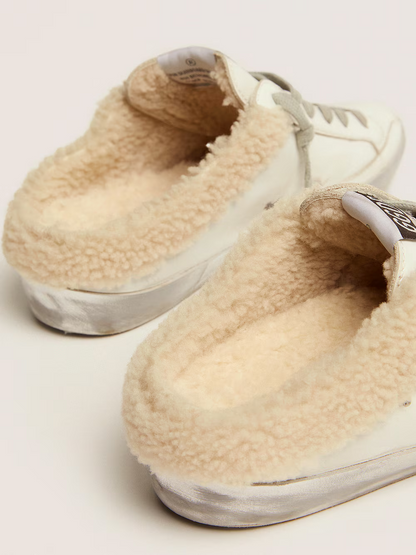 Golden Goose Shearling Slide Super-Star Sneaker with Glitter Star
