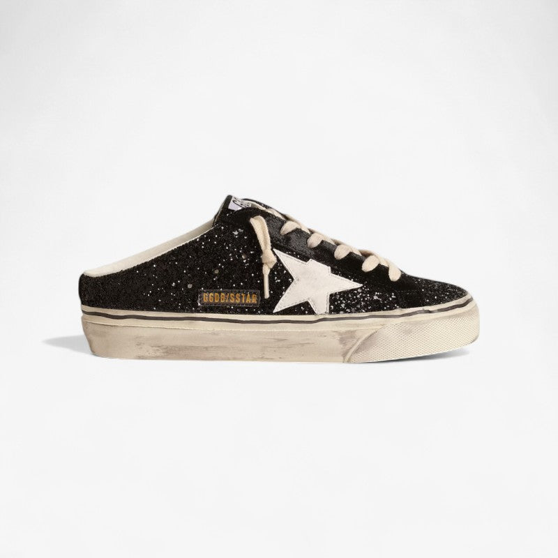 Golden Goose Super-Star Slide Mule in Black Glitter