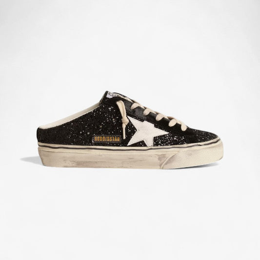 Golden Goose Super-Star Slide Mule in Black Glitter