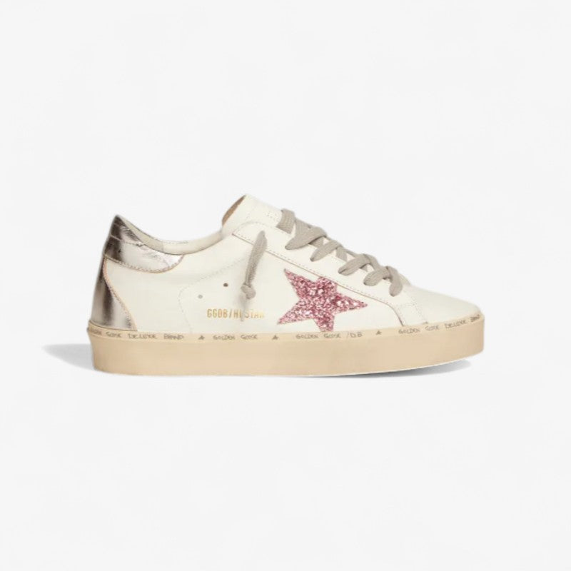 Hi Star Sneakers With Silver Laminated Leather Heel Tab And Pink Glitter Star