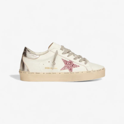 Hi Star Sneakers With Silver Laminated Leather Heel Tab And Pink Glitter Star