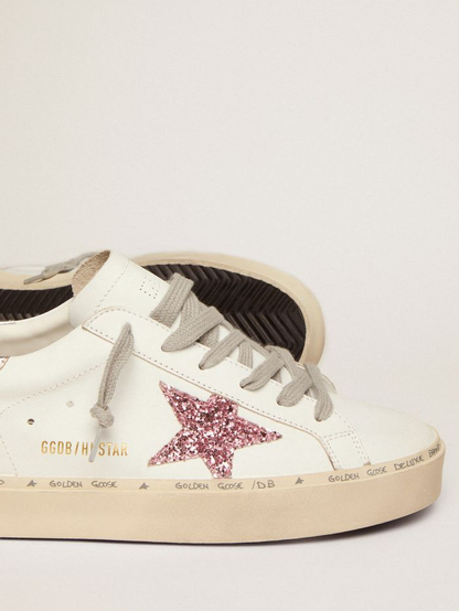 Hi Star Sneakers With Silver Laminated Leather Heel Tab And Pink Glitter Star