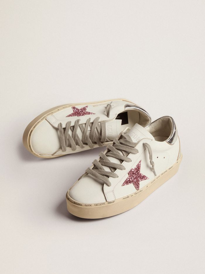 Hi Star Sneakers With Silver Laminated Leather Heel Tab And Pink Glitter Star