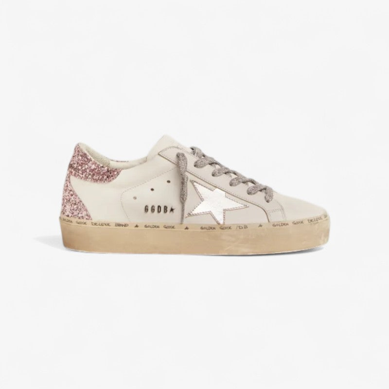 Hi Star Sneakers With Silver Laminated Leather Star And Quartz-pink Glitter Heel Tab