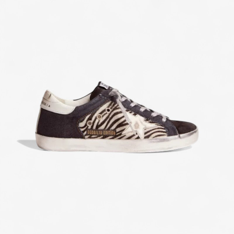 Lab Limited Edition Super-star Sneakers In Denim, Zebra-print Pony Skin And Suede