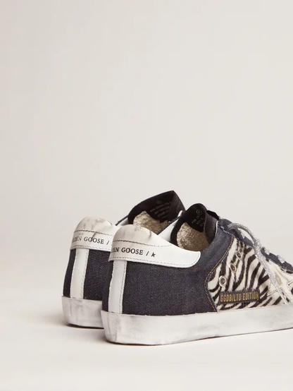 Lab Limited Edition Super-star Sneakers In Denim, Zebra-print Pony Skin And Suede