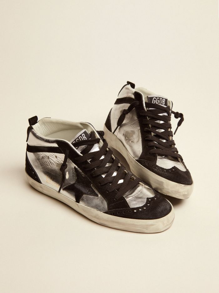 Mid Star Ltd Sneakers In Silver Laminated Leather And Black Suede