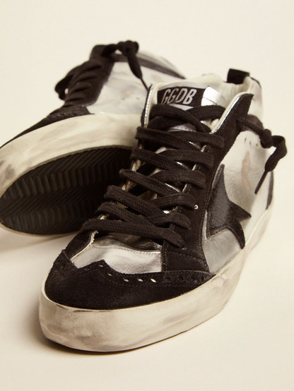 Mid Star Ltd Sneakers In Silver Laminated Leather And Black Suede