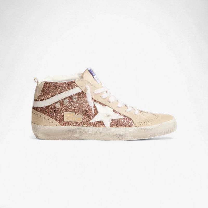 Mid Star Sneakers With Pink-gold Glitter