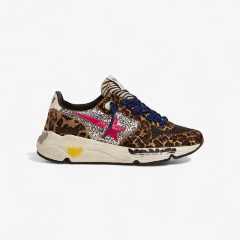 Running Sole Sneakers In Leopard-print Pony Skin With Glitter Inserts
