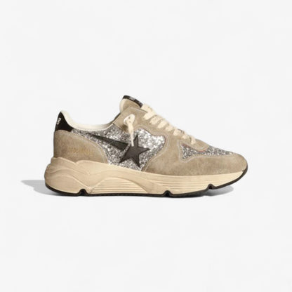 Running Sole Sneakers in Silver Glitter and Dove-gray Suede With Black Leather Star