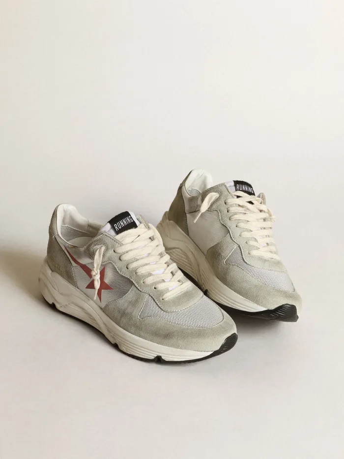 Running Sole Sneakers in Silver Laminated Leather With Ice-gray Suede Inserts
